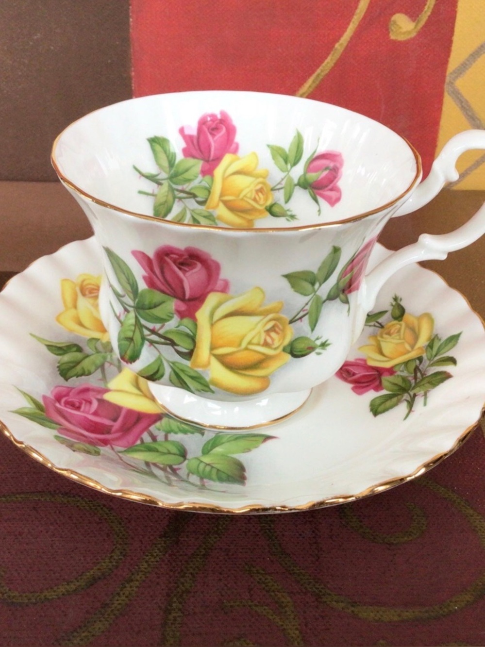 Royal Albert Red Yellow Roses Teacup And Saucer